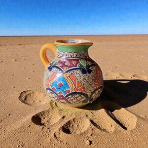 Very Colorful & Beautiful Mexican Telavera Style Pottery Pitcher